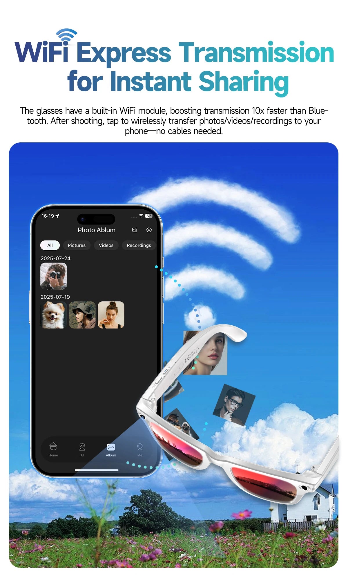 Nouvelles lunettes de soleil intelligentes : 8 millions de pixels, enregistrement vidéo, reconnaissance photo par IA, traduction des réponses, batterie 290 mAh, Bluetooth.