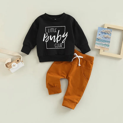 0-3Y Baby Boys Autumn Winter Clothes Set Kids Long Sleeve Letter Print Pullover Tops Sweatshirt Pants Toddler Casual Outfits