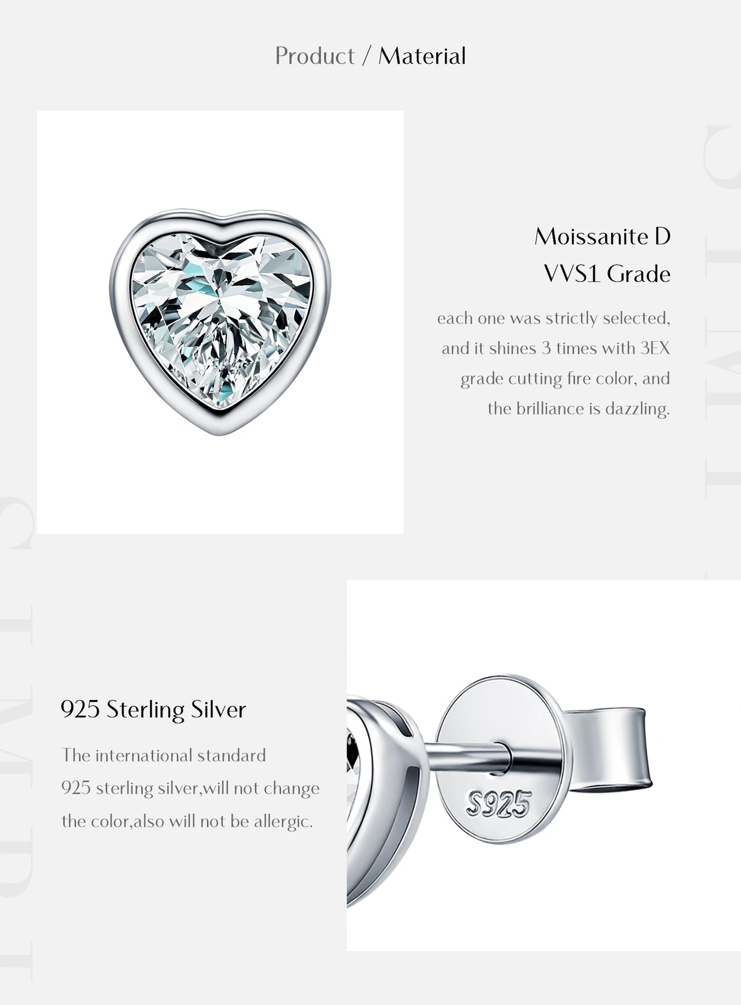 Boucles d'oreilles MODIAN en argent sterling 925, ornées de moissanites en forme de cœur et disponibles en 3 tailles. Bijoux fins et tendance pour femmes.