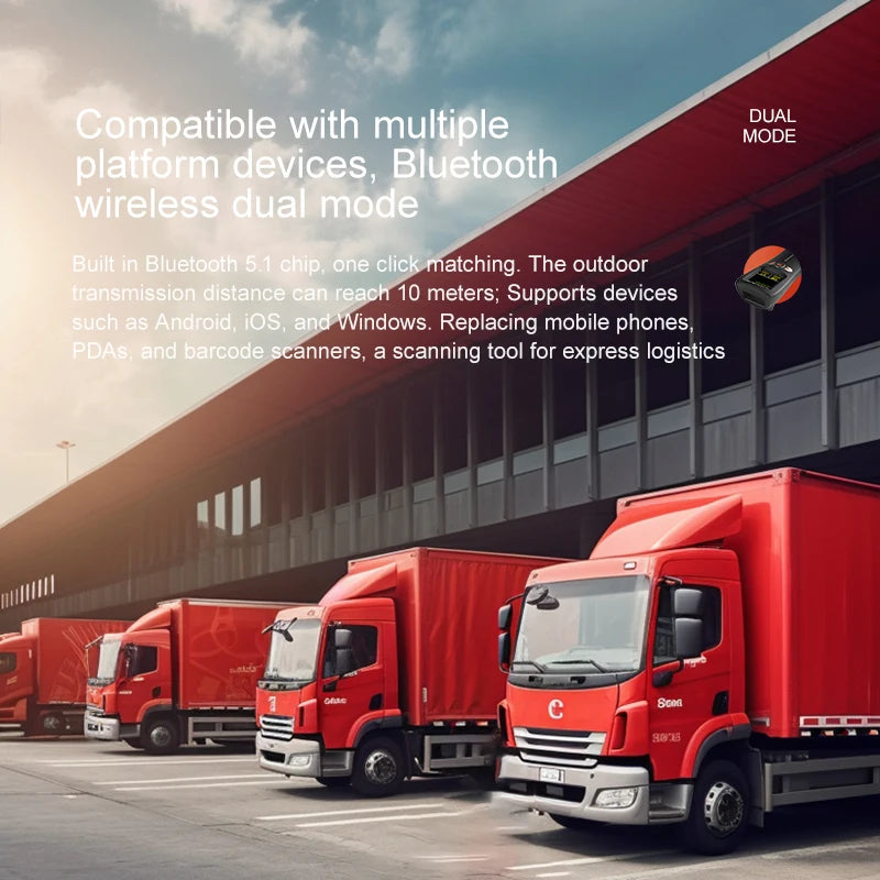 Scanner de codes-barres portable sans fil Bluetooth 2D QR 1D avec écran LCD pour smartphone, ordinateur et terminal de point de vente