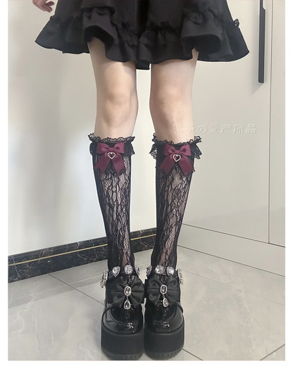 JK Lolita Lace Stockings Bow Knot Sweet Socks Female Long Stocking Teen Uniform Calf Socks Student Cute JK Socks