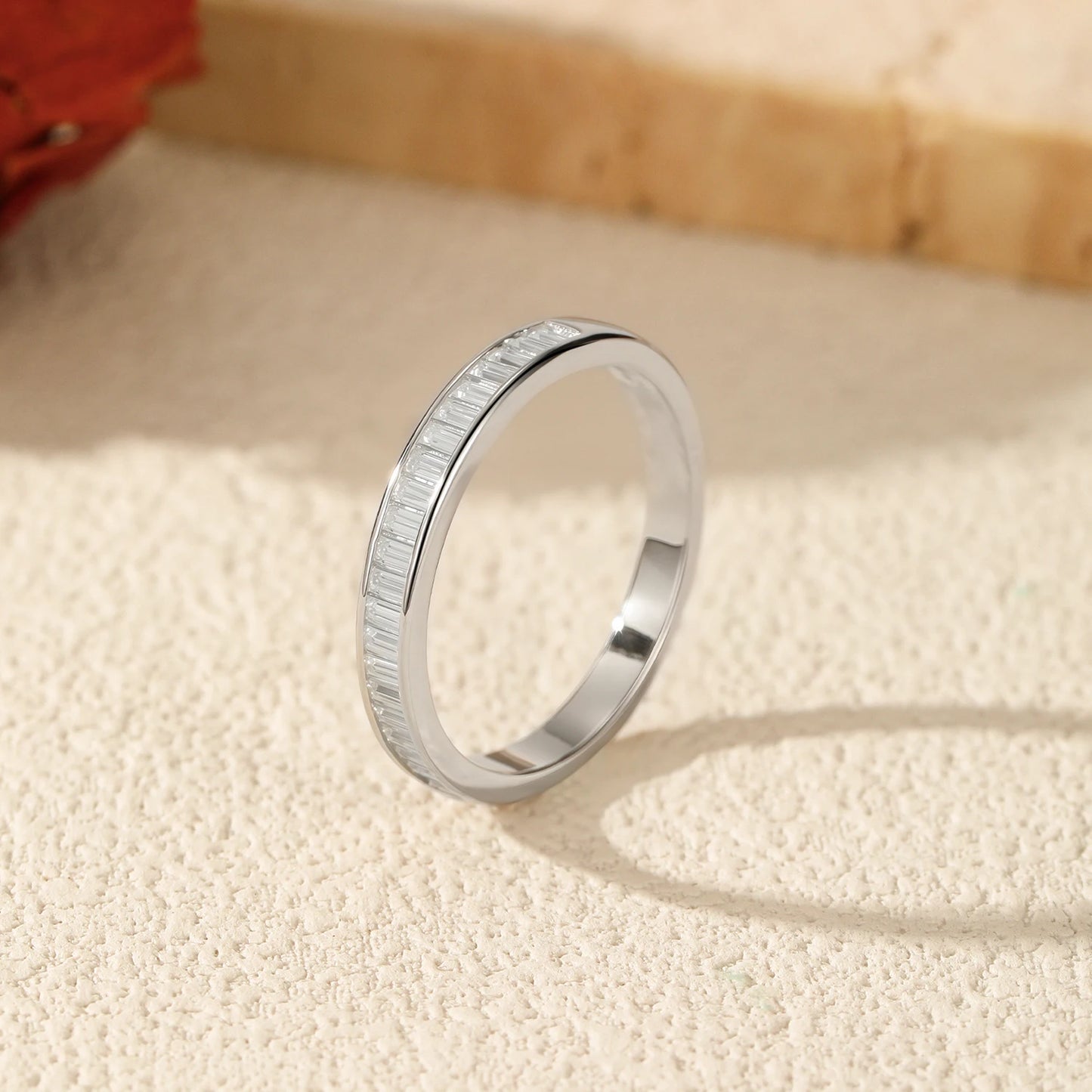 MODIAN Dazzling D Color Rectangle Moissanite Stackable Rings 925 Sterling Silver Eternity Band Rings For Women Fine Jewelry