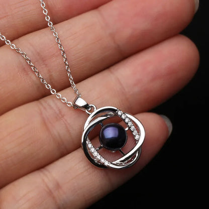 Real 925 Sterling Silver Necklace Earring Sets Women,Classic Wedding Natural Pearl Pendant Sets White Black Grey Gift