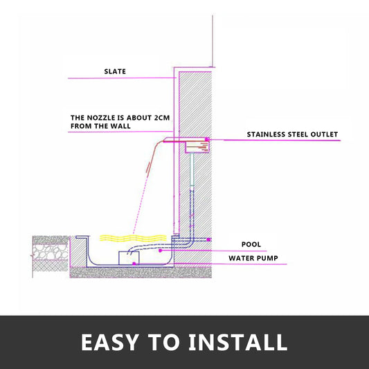 SucceBuy Waterfall Pool Fountain Stainless Steel Pipe Connector Spillway Garden Outdoor Pond Rectangular Swimming Pool Fountain