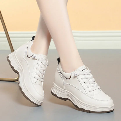 Comfortable Soft Leather Running Sneakers 2024 New Spring Autumn Middle-aged Elderly Fashion Chunky Causal Women Mother Shoes