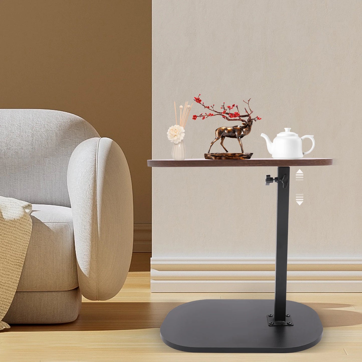 Table d'appoint moderne autoportante en forme de C, petite table basse, table d'appoint réglable en hauteur