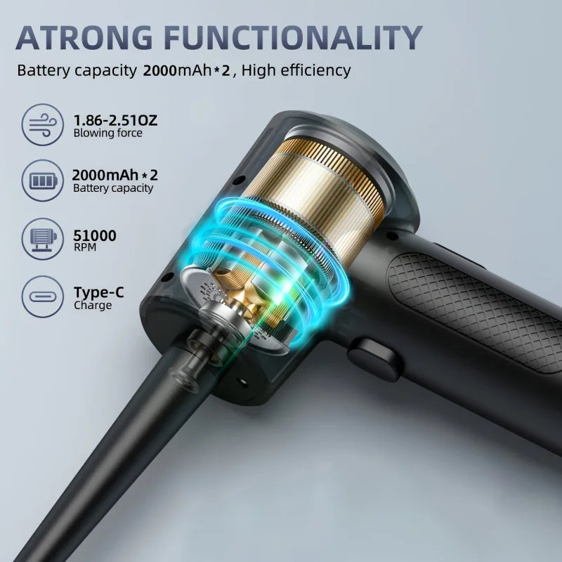 WirelessUSBRechargeable Air Duster - Powerful Compressed Air Blower，Applicable to Computers、Keyboard、Sofa and Car