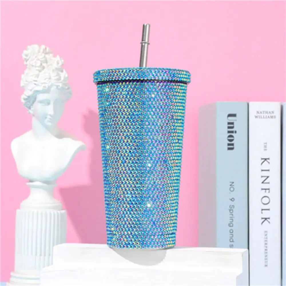 Bouteille isotherme à strass 500 ml/750 ml, tasse à café brillante et pailletée, réutilisable, en acier inoxydable, pour fille