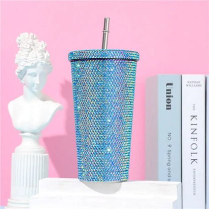 Bouteille isotherme à strass 500 ml/750 ml, tasse à café brillante et pailletée, réutilisable, en acier inoxydable, pour fille