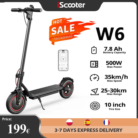 W6 Electric Scooter 10 Inch 500W Motor 36V 10.5Ah Battery 35km/h Max Speed Foldable E-Scooter With APP Dual Brakes Scooters