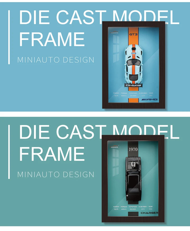 1:32 3D Photo Frame Wall Hanging Paintings Alloy Metal Diecast Model Car Home Trend Toy Decorations Display Valentine's Day Gift