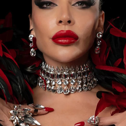 Ensemble de bijoux tendance et extravagant, accessoires de mariage de Dubaï, parure de collier et boucles d'oreilles géométriques en strass style drag queen pour femmes