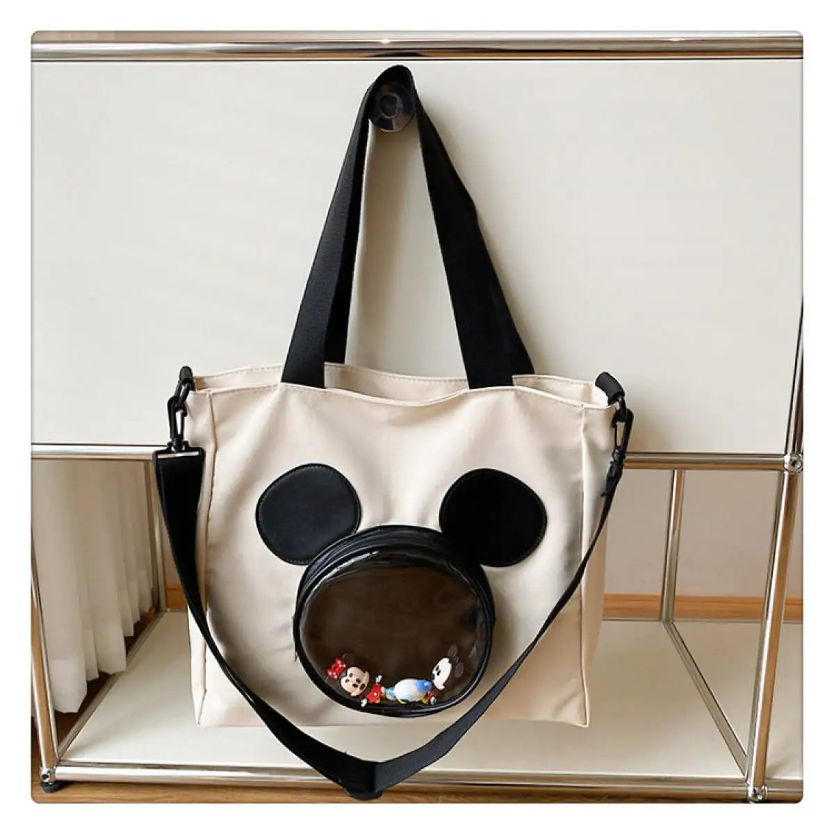 Cute Cartoon Mickey Portable Tote Fashion Canvas Outside To Carry Shopping Bags Tide Shoulder Diagonal Bag