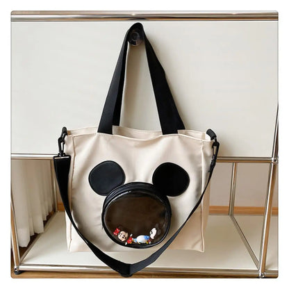 Cute Cartoon Mickey Portable Tote Fashion Canvas Outside To Carry Shopping Bags Tide Shoulder Diagonal Bag
