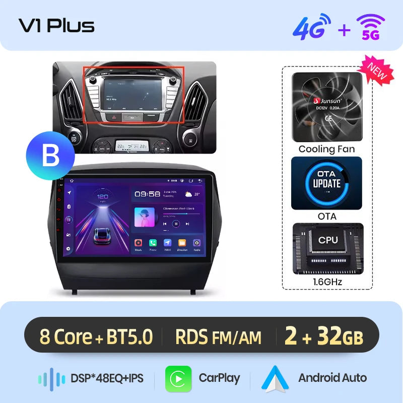 Junsun Android Wireless CarPlay Auto Car Radio For Hyundai Tucson 2 ix35 2009-2015 Car Intelligent Systems DSP SWC RDS GPS FM BT