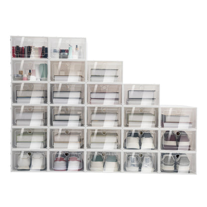 24 Pack Stackable Shoebox Thicken & Sturdy Clear Multifunctional Shoe Box for Universal Shoe Storage and Sneaker Boot Container