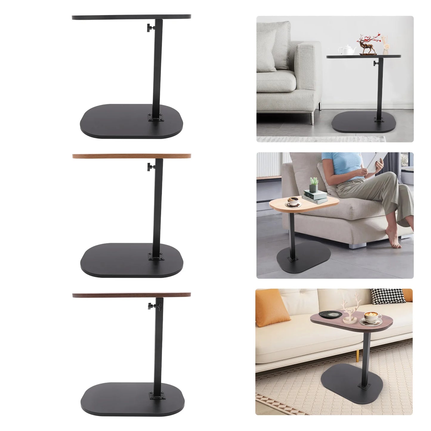 Table d'appoint moderne autoportante en forme de C, petite table basse, table d'appoint réglable en hauteur