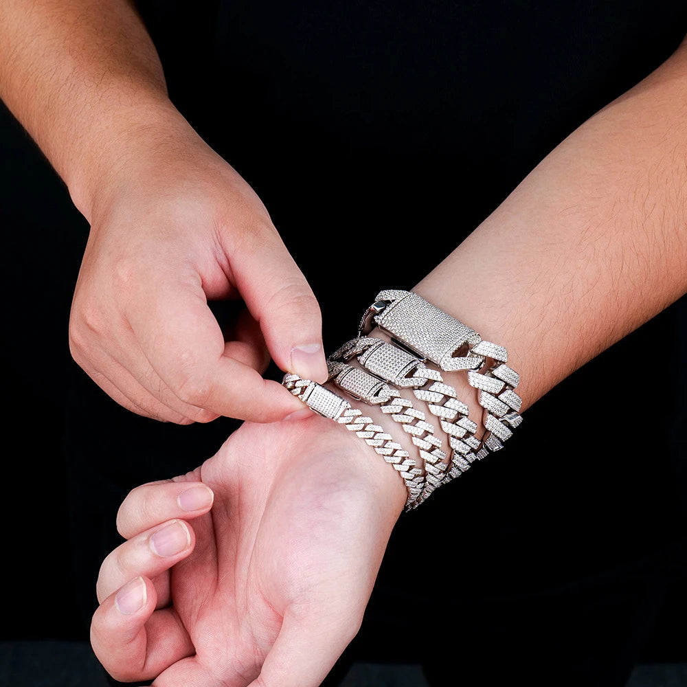 Bracelet cubain KNOBSPIN GRA certifié D VVS1 en moissanite, 8 mm/10 mm/12 mm/14 mm, en argent sterling s925, pour femme et homme.