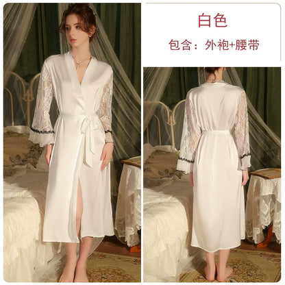 Robe Bride Wedding Party Dress 2025 New Women Satin Lingerie Mariage Kimono Mesh Panel Satin Long Vestidos De Novia