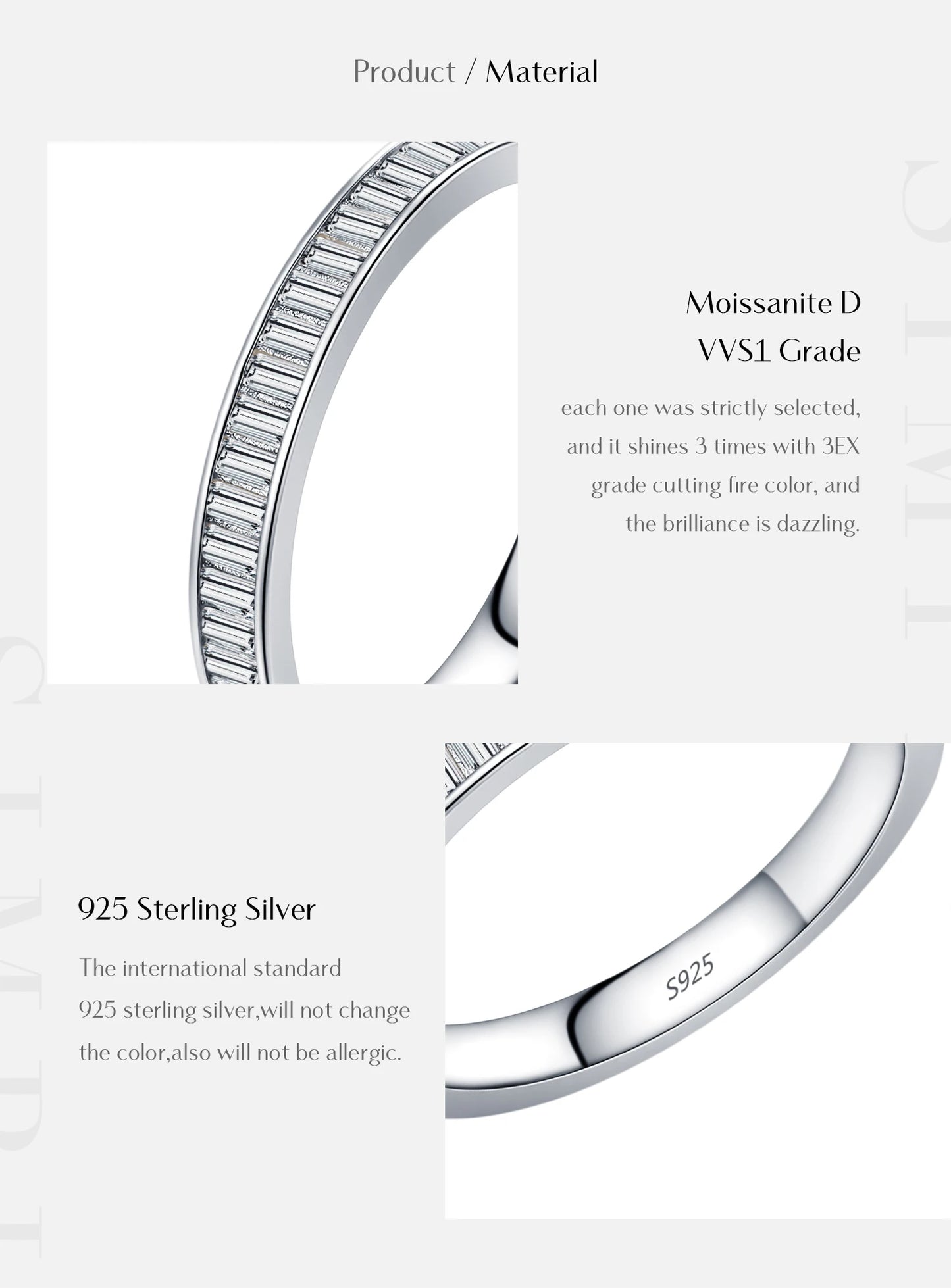 MODIAN Dazzling D Color Rectangle Moissanite Stackable Rings 925 Sterling Silver Eternity Band Rings For Women Fine Jewelry