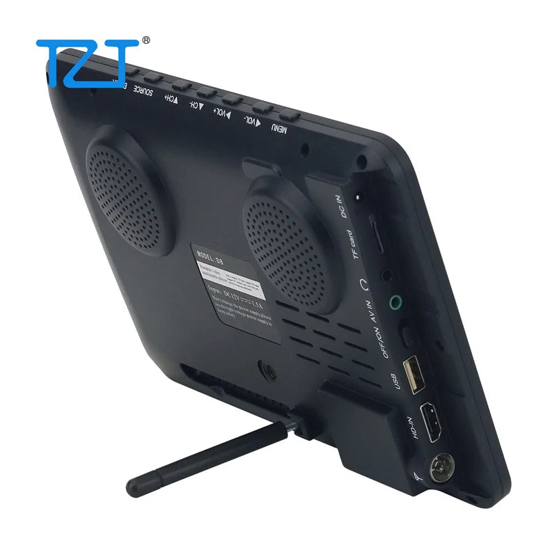 Téléviseur portable TZT LEADSTAR D8 8 pouces, compatible ATSC, DVB-T2 et ISDB-T, prend en charge la vidéo 1080p.