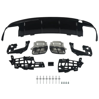 MagicKit For Mercedes Benz  AMG W117 C117 X117 Rear Diffuser With Exhaust Tailpipes CLA260 CLA45 Rear Bumper Lip Gloss Black