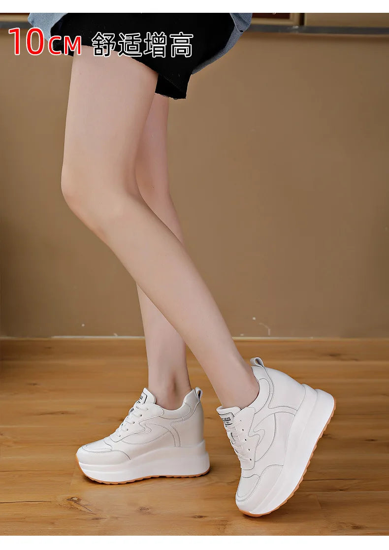 Fujin 10cm 4 inch Platform Wedge Sneakers Chunky Shoes Genuine Leather for Women Summer Shoes Autumn Walking Sneakers Fashion