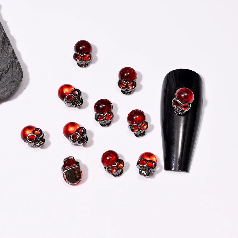 Lot de 10 breloques pour ongles squelette en métal, motif Halloween, accessoires de manucure DIY, décoration crâne et croix.