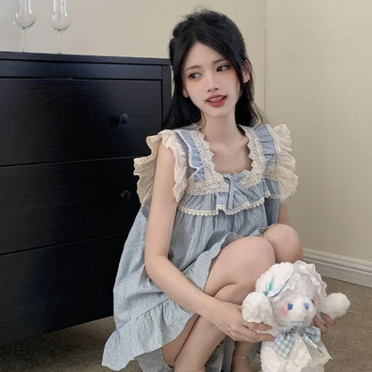 Pajama Sets Women Kawaii Tender Summer Bow Design Girlish Fashion Japanese Style Ruffles Sleepwear Home Student Casual Dormitory