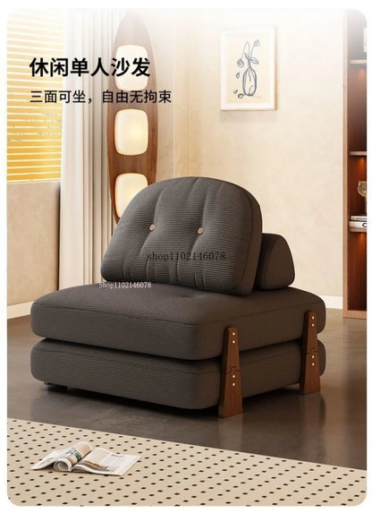 Nordic Home Lazy Sofa Small Apartment Fabric Sofas Living Room Tofu Block Module Combination Sofa Bed Dual-purpose Cream Tatami