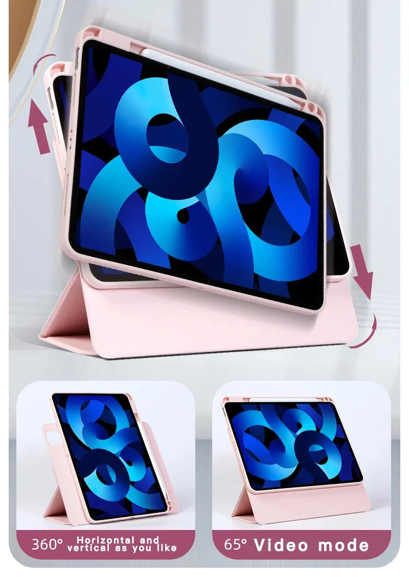 For 2024 iPad Pro11 Case M4 Pro 13" Air 6 4th 5th 12.9 Mini6 10.2 Pro 10.5 8th 9th 10th Magnetic Detachable Rotating Pencil Case