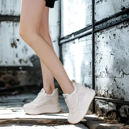 Fujin 10cm 4 inch Platform Wedge Sneakers Chunky Shoes Genuine Leather for Women Summer Shoes Autumn Walking Sneakers Fashion