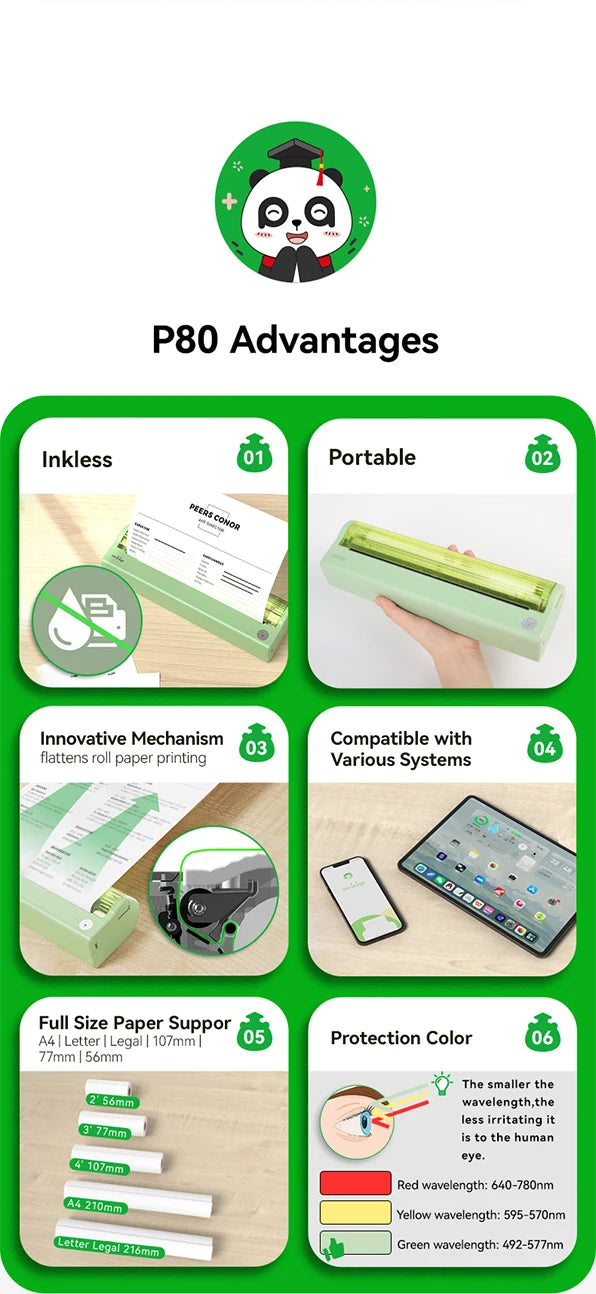 PeriPage P80 Portable Printers Wireless for Travel, Bluetooth Mobile Printer Portable Compatible with Phone & Laptop