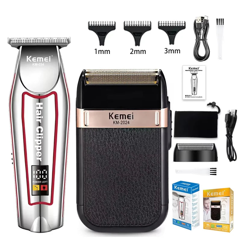 Kemei Men's Electric Hair Trimmer USB Charging Cordless Hair Clipper Reciprocating Twin Blade Beard Shaver KM-2024 KM-034 Kit