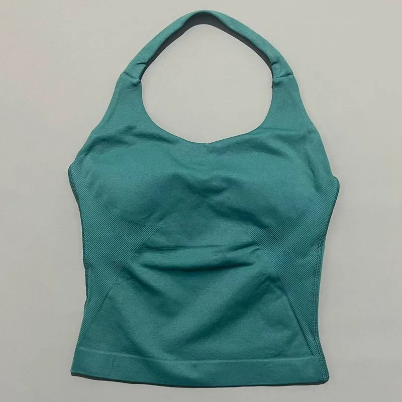 HISTELLO Halter Top Gym Vest Woman Backless Tank Tops Push Up Sport Bras Running Vest Workout Tops Activewear Yoga Clothing