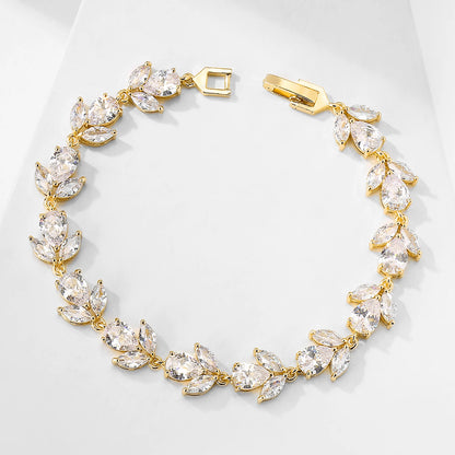 Bracelets de mariage ZAKOL de luxe en zircone cubique AAA pour femmes, bracelet jonc de haute qualité couleur or blanc avec breloque feuille