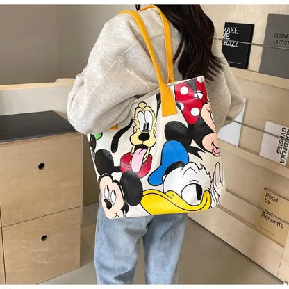 Cartoon Mickey Tote Bag Canvas Bag with Goofy Pattern Shoulder Bag Fashion Travel Large Capacity Canvas Bag Women Shopping Use