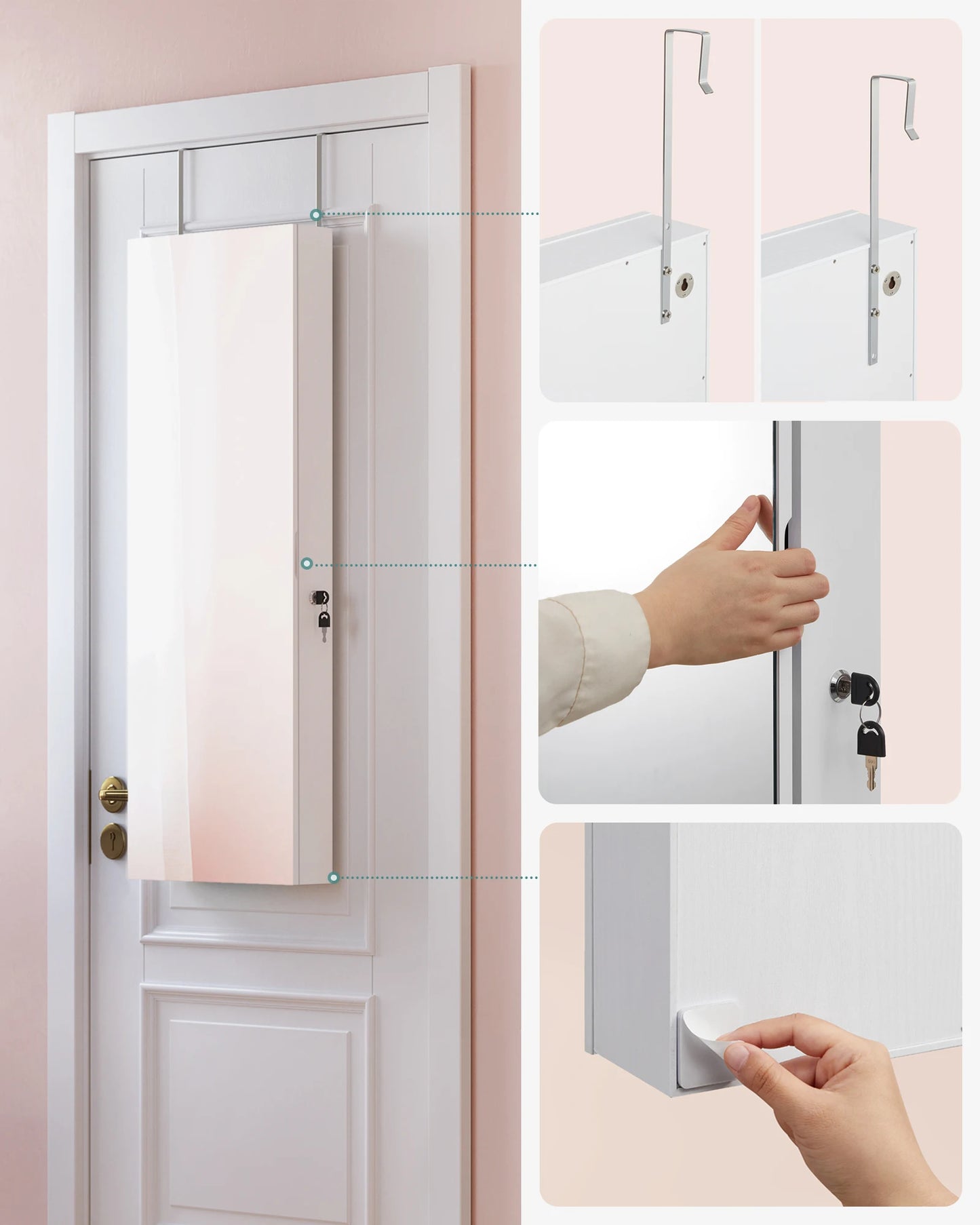 SONGMICS Jewelry Cabinet with LED Lighting, Mirror Cabinet, jewelry Organizer Wall Cabinet with Full-length Mirror