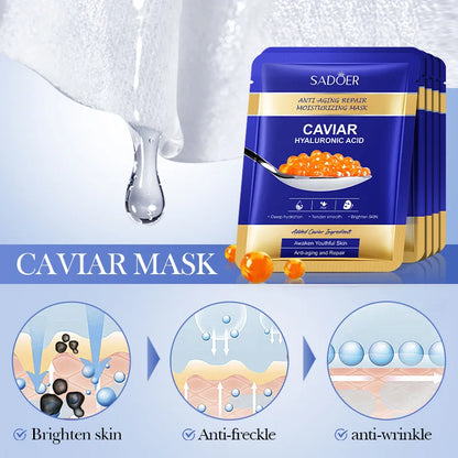 5pcs SADOER Caviar Hyaluronic Acid Moisturizing Facial Masks Brightening Firming Hydrating Face Mask Facial Skin Care Products