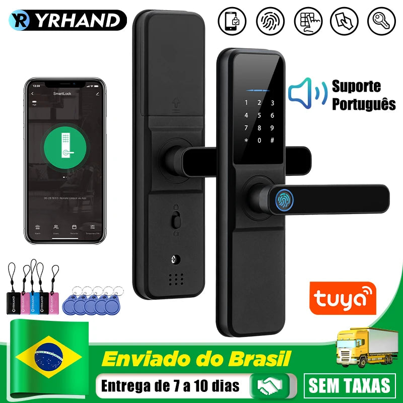 YRHAND Do Brasil Tuya wifi App Unlock fechadura digital Waterpoof eletronica Fingerprint  IC card Smart Door Lock for Home