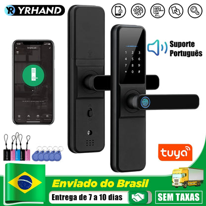 YRHAND Do Brasil Tuya wifi App Unlock fechadura digital Waterpoof eletronica Fingerprint  IC card Smart Door Lock for Home