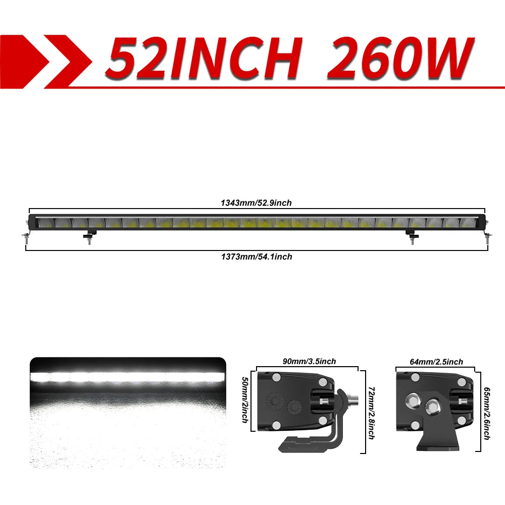 CO LIGHT New Slim 52 Inch LED Light Bar White & Amber 42" Led Work Light 6500K 3500K DRL 30000LM Off Road Driving Lamp 12V 24V