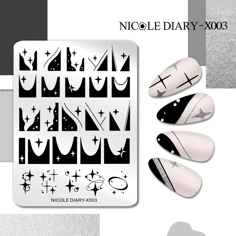 NICOLE DIARY Rose Flower Nail Stamping Plates Image Template Valentine's day Love Heart Printing Stencil Nail Art Manicure Tools
