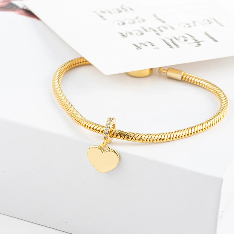 Nouvelle chaîne de sécurité plaquée or, fermoir cœur, arbre généalogique, perle breloque flocon de neige compatibles avec les bracelets européens originaux en argent 925 - Bijou à offrir