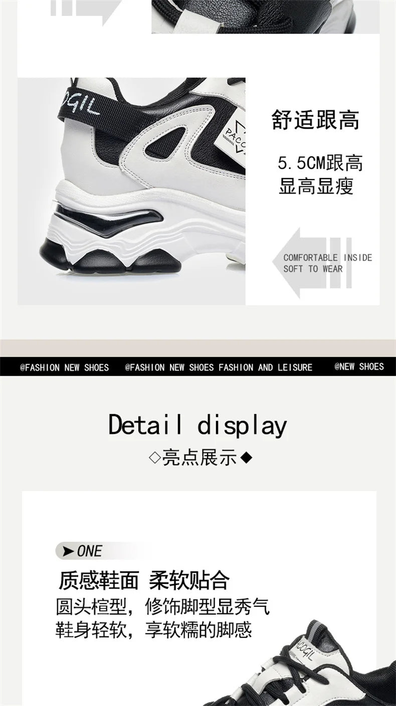 Spring Height Increasing Round toe Versatile Women Platform Causal Shoes Fashion Breathable Sport Designer Sneaker