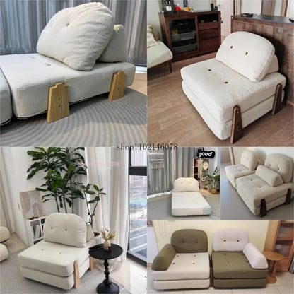 Nordic Home Lazy Sofa Small Apartment Fabric Sofas Living Room Tofu Block Module Combination Sofa Bed Dual-purpose Cream Tatami