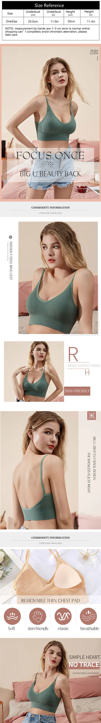 Bras for Women Sexy Seamless Bra U Type Backless Push Up Bralette Women Female Wireless Solid Wire Free Brassiere