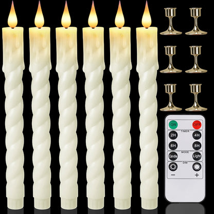 Lot de 6 ou 12 bougies coniques ivoire sans flamme à LED, effet scintillant, avec télécommande, mèche 3D, fonctionne sur piles, décoration de Noël, fenêtre ou mariage