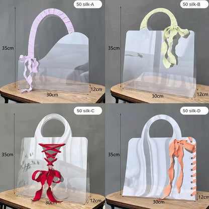 4-20PCS Flower Bag 50 Silk Clear PET Tote Bag Valentine's Day Transparent Gift Bag Simple Internet Popular Flower Packaging Bag