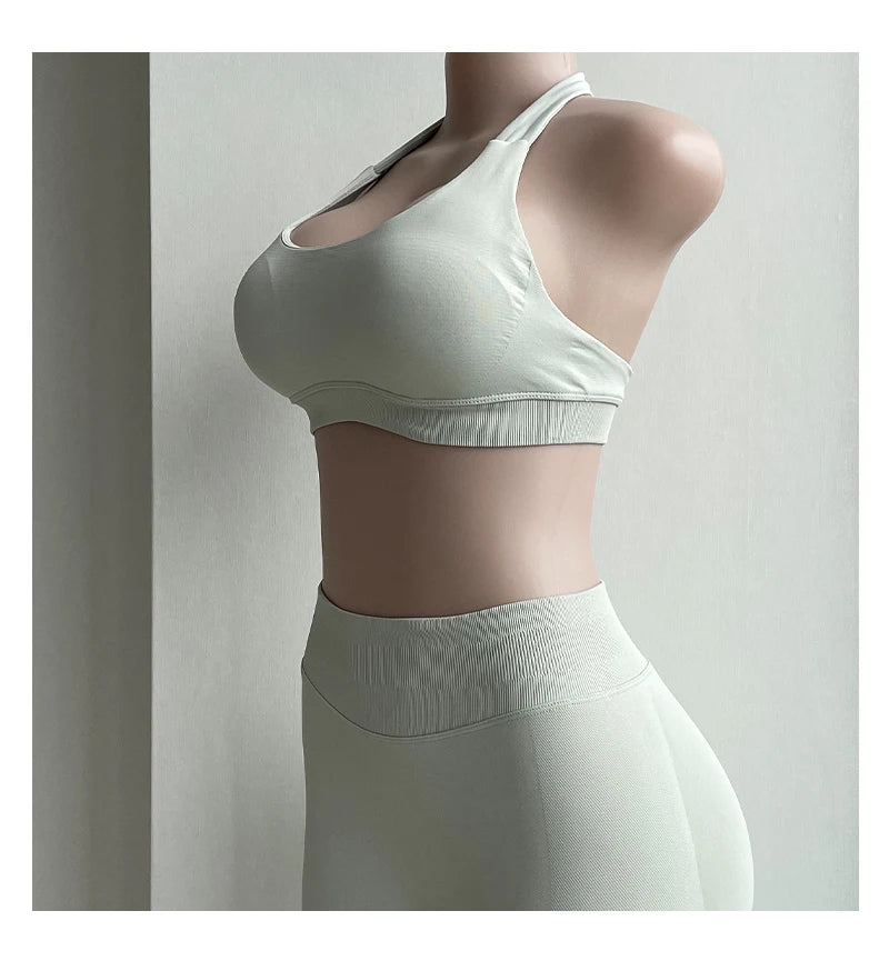 2 Pieces Yoga Gym Set Women Seamless Strappy Yoga Bra High Waist Workout Scrunch Shorts Sports Set Fitness Clothes Sportswear